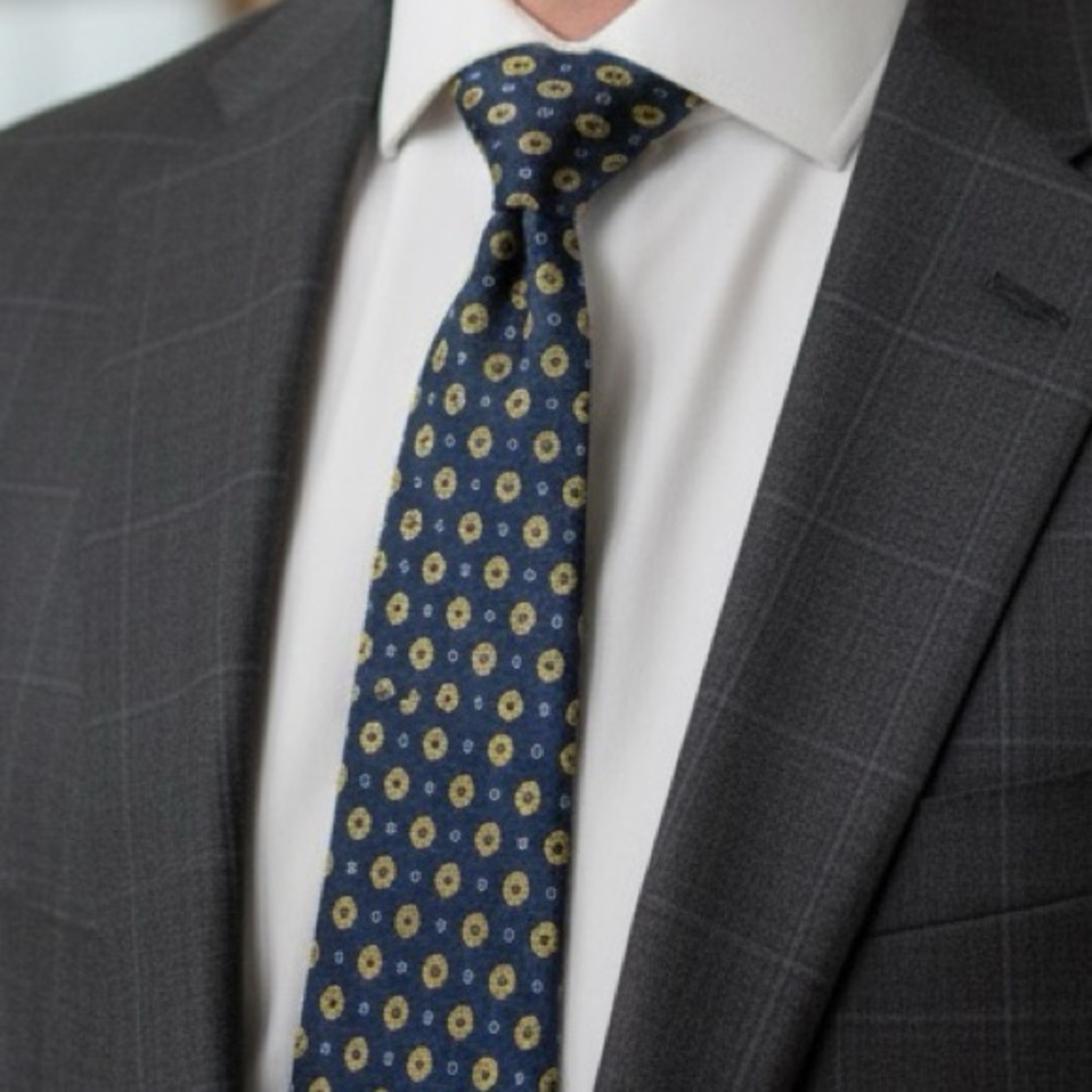 Paul Fredrick Navy and Yellow Geometric Tie